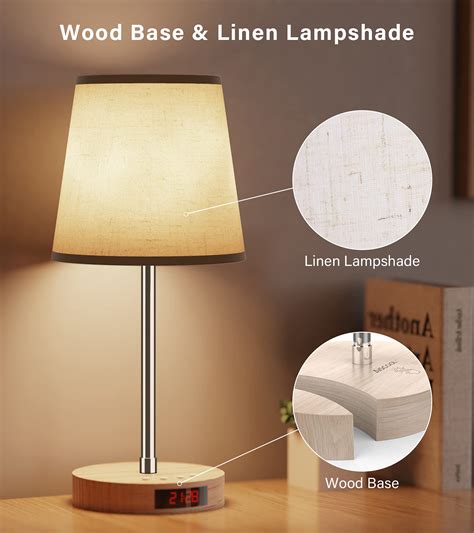 AISCOOL Bedside Table Lamp With Clock And Adjustable Stand Stepless