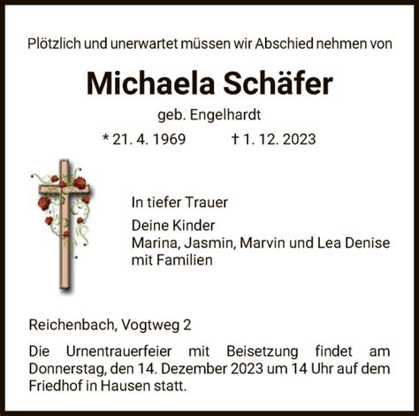 Traueranzeigen von Michaela Schäfer Trauer HNA de