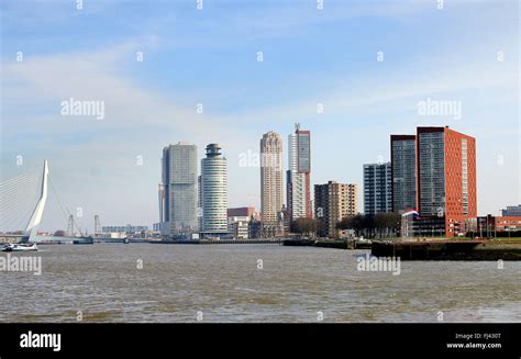 Skyline Of Rotterdam Netherlands Nieuwe Maas River With High Rise