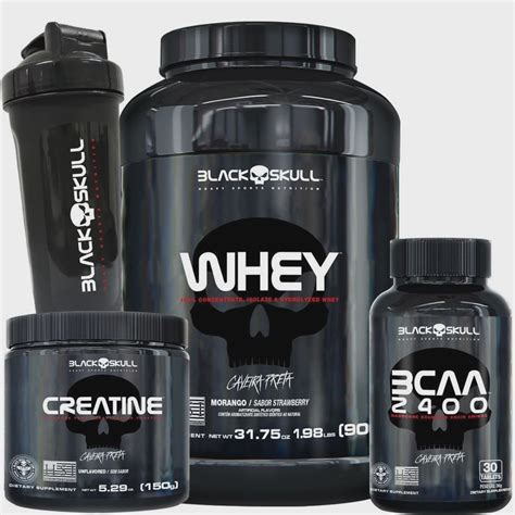 Kit Whey 900g Bcaa 2400 30tabs Creatina Turbo 150g Black Skull