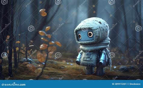 Dreamy Winter Robot In The Enchanted Forest Stock Illustration