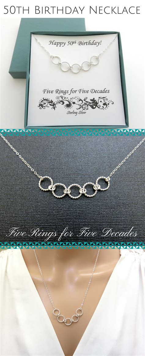 50th Birthday Gifts Five Rings Necklace Sterling Silver Necklace