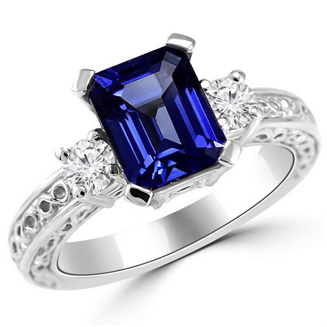 Emerald Cut Tanzanite Diamond 3 Stone Engagement Ring Vintage Style