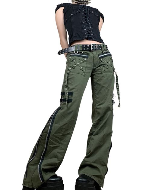 Kiapeise Women Gothic Cargo Pants Goth Loose Low Waist Trousers Baggy