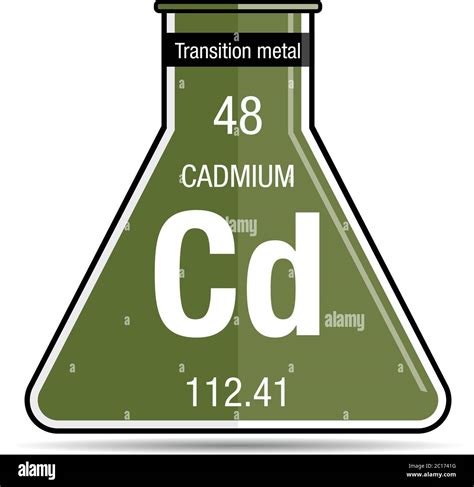 Símbolo de cadmio en matraz químico Elemento número 48 de la Tabla