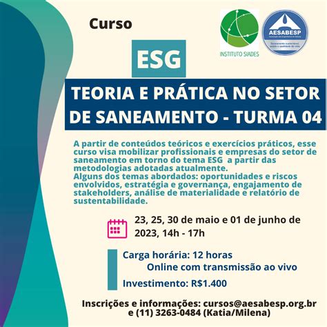 Curso Esg Teoria E Pr Tica No Setor Do Saneamento Turma