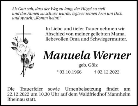 Traueranzeigen Von Manuela Werner Trauerportal Ihrer Tageszeitung