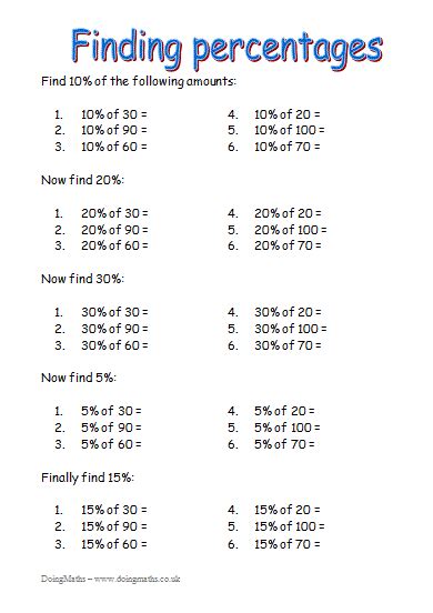 Easy Percent Worksheets