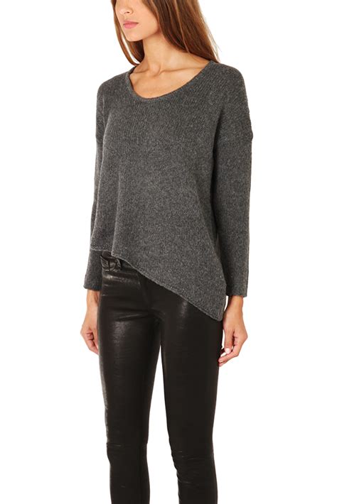 Lyst Helmut Lang Asymmetrical Hem Pullover Sweater In Gray