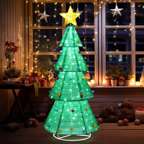 VINGLI 6ft Lighted Collapsible Christmas Tree, Pre-lit Pop-up Xmas Tree ...