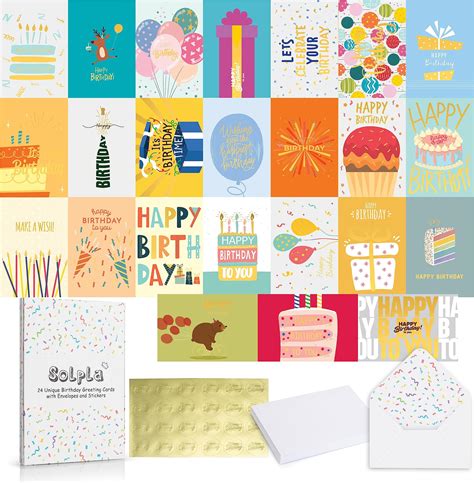 24 Unique Happy Birthday Cards Bulk Gold Foil Birthday Cards With