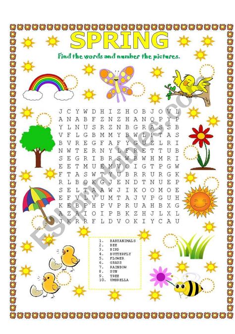 WORD SEARCH SPRING ESL Worksheet By Lupiscasu