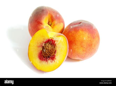 Fresh Peach Fruits Isolated On White Background Stock Photo Alamy