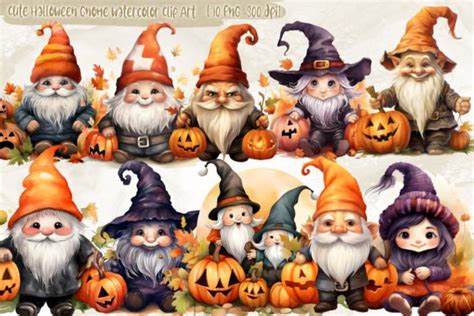 Cute Halloween Gnome Watercolor Clip Art Graphic By Chompooraksa