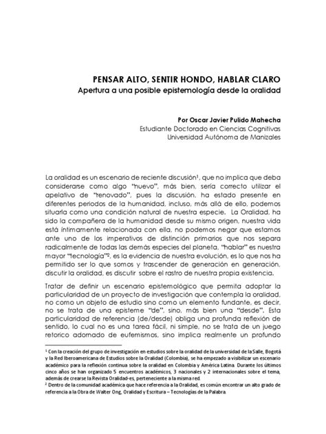 Pensar Alto Sentir Hondo Hablar Claro Pdf Paradigma Science