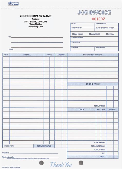 Free Printable Work Order Invoice