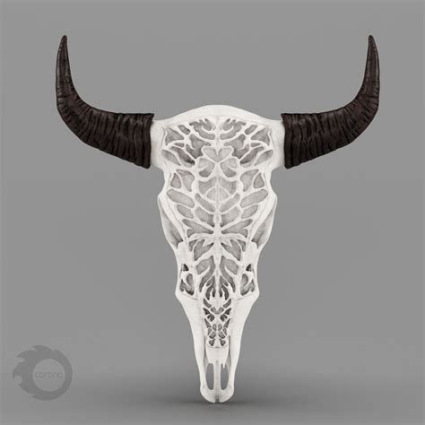 Wall Decor Bull Skull With Bone Carving 3d Model Cgtrader