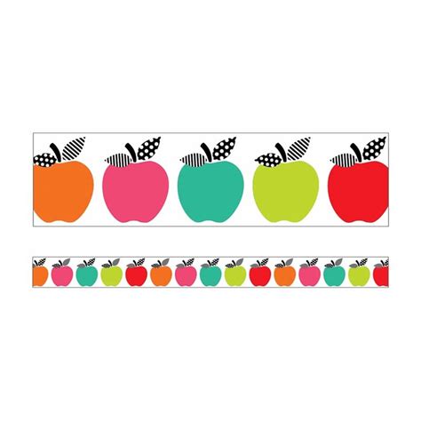 Black, White & Stylish Brights Apples Straight Borders, 36 Feet - CD-108411