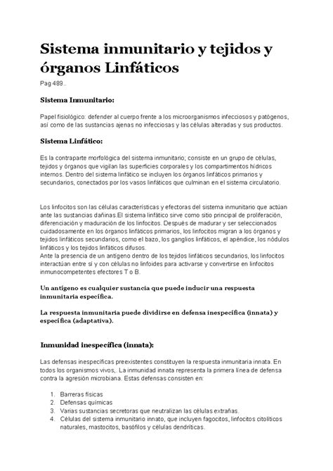 Sistema Inmunitario Y Tejidos Y órganos Linfáticos Sistema Inmunitario Papel Fisiológico