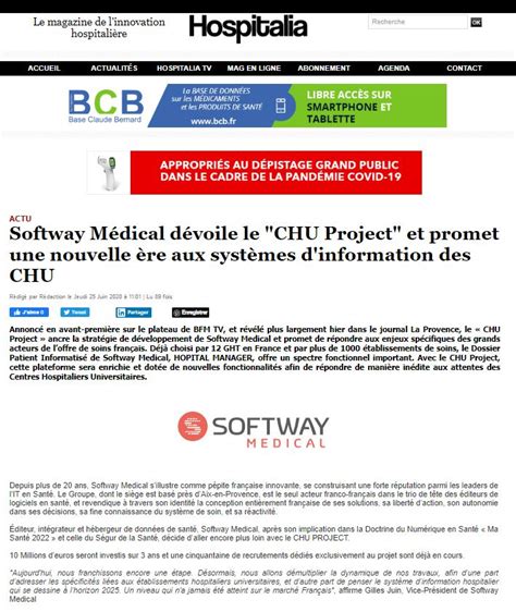 La Presse S Empare Du CHU Project De Softway Medical