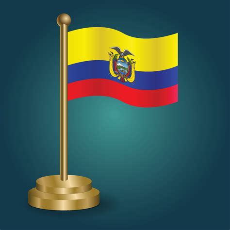 Bandera Nacional De Ecuador En El Poste Dorado Sobre Fondo Oscuro