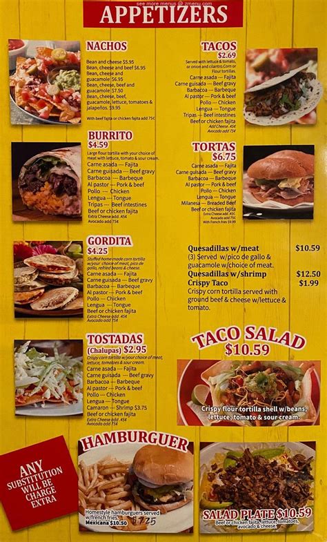 Menu at Guadalajara Mexican restaurant, Monahans