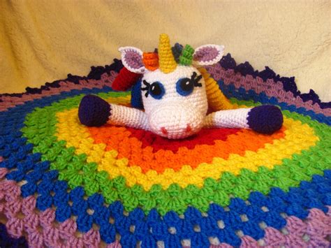 Rainbow Unicorn Snuggler Lovey Snuggly Blanket Crochet Etsy