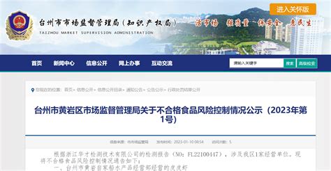 浙江省台州市黄岩区市场监督管理局公示不合格食品风险控制情况（2023年第1号）手机新浪网