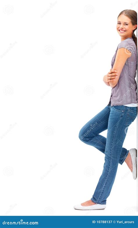 A Relaxed Woman Standing On White Background Stock Image Image Of