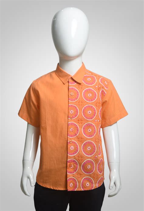 SHOISHOB BANGLADESH Pastel Orange Color Screen Printed Cotton Half