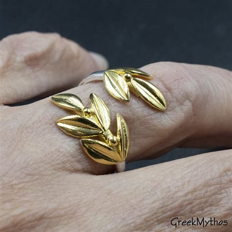 Gold Olive Leaves Large Ring Twisted Olive Twig Elegant Ring