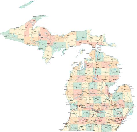 Digital Michigan State Map In Multi Color Fit Together Style To Match Other States