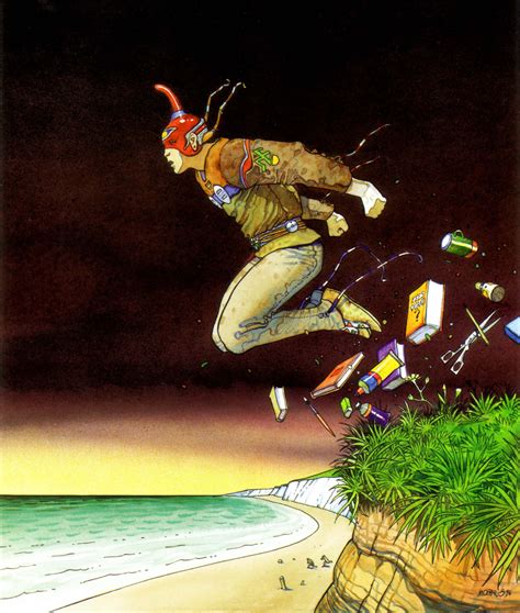 A Painting Of A Person Jumping Off A Cliff Into The Ocean With Bottles