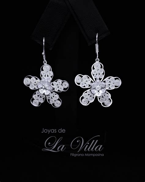 Aretes Flor De Cinco Pétalos Y Panderos Filigrana Momposina Plata Ley 950