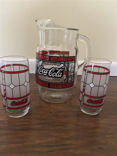 Mavin Vintage Coca Cola Godfathers Pizza Pitcher Stain Glass Design 9