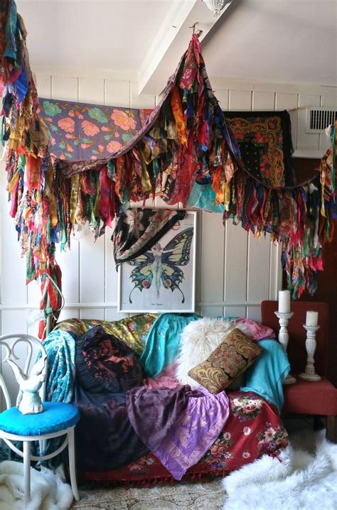 Boho Bedroom Patio Canopy Bohemian Hippy Vtg Bed Scarves Gypsy Hippie