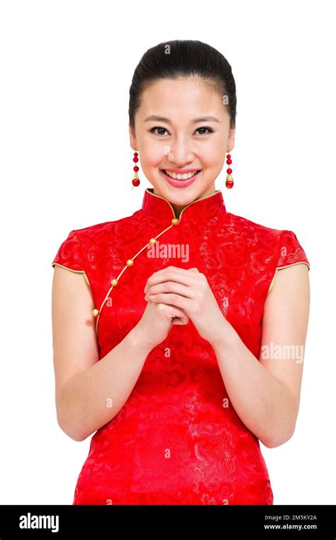 Take The Young Woman In Red Cheongsam Stock Photo Alamy