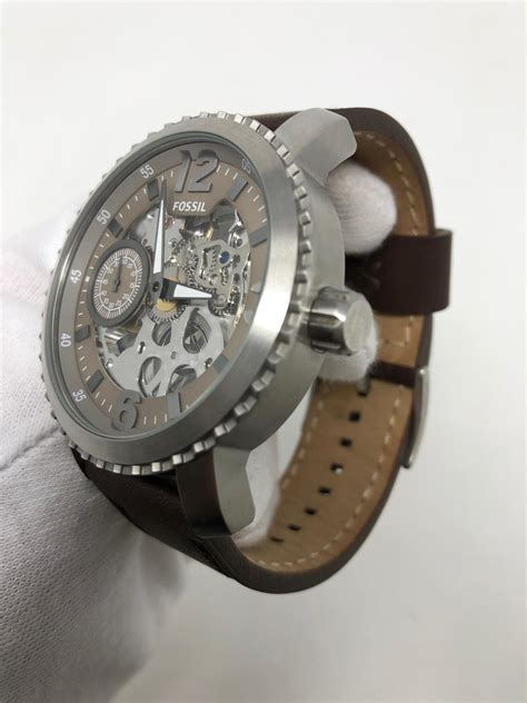 Fossil Nate Mechanical 50mm Skeleton Dial Brown Leather Mens Watch