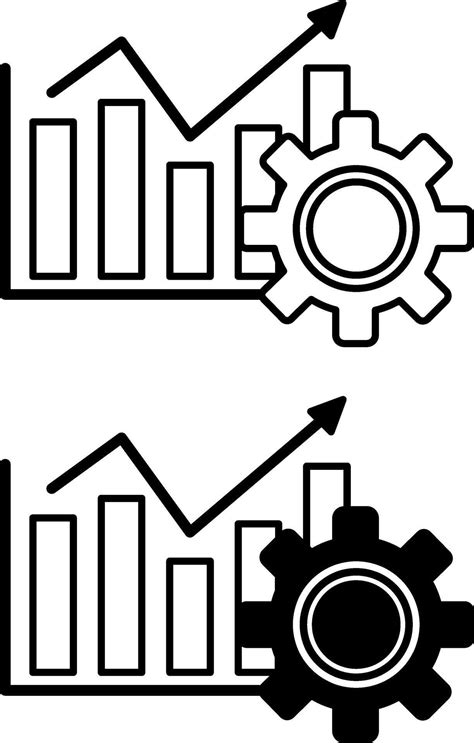 Performance Icons. Black and White Icons of Growing Chart and Gears