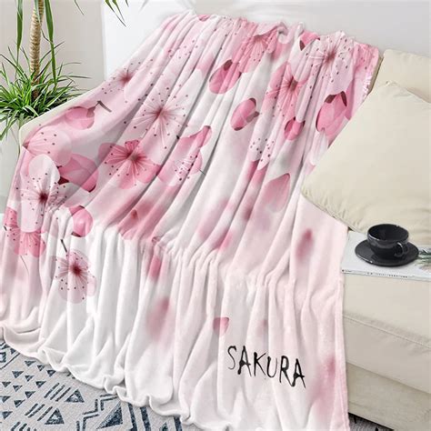 Japanese Style Sakura Texture Blankets Portable Soft Throw Blanket For