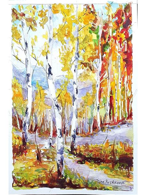 Birch Trees Painting Vermont Landscape Original Watercolor Art Etsy