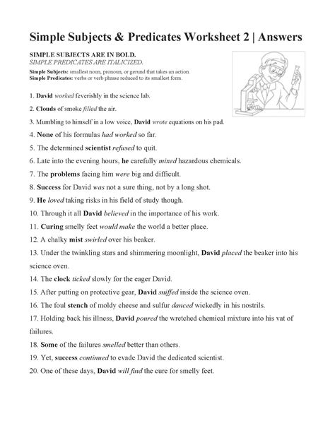 Identifying Subjects And Predicates Worksheet