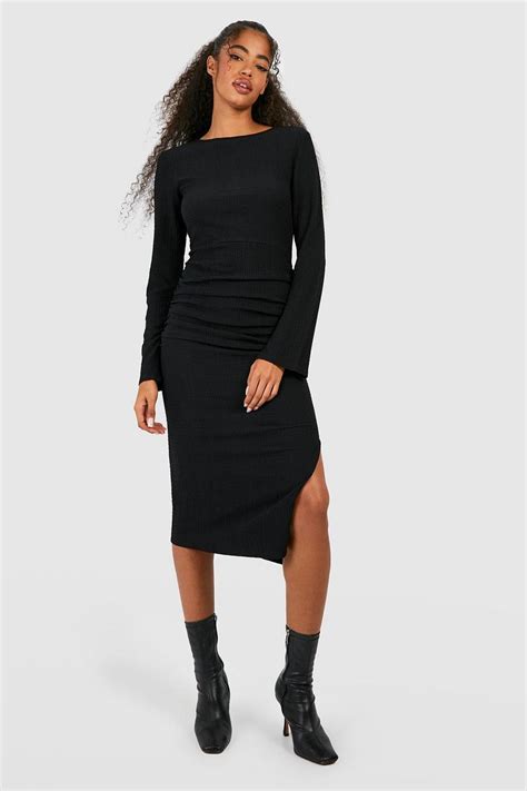 Textured Rouched Midaxi Dress Boohoo Uk