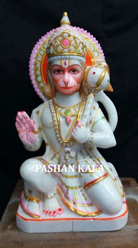 Pashan Kala Painted Beautiful White Marble Hanuman Statue For Worship