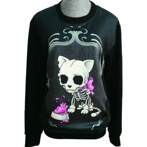 Skeleton Cat Animal Print Pullover Crew Neck Sweatshirt Gothic