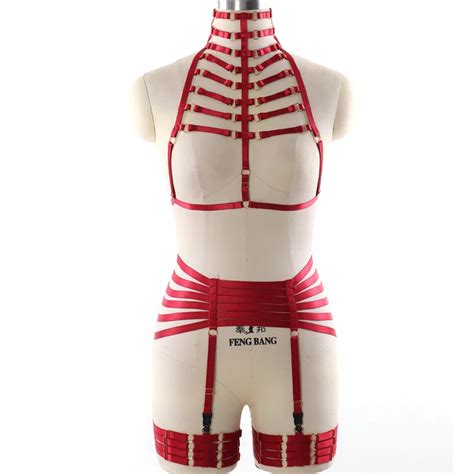 Body Harness Set Bdsm Bondage Lingerie Wine Red Elastic Adjust Strap