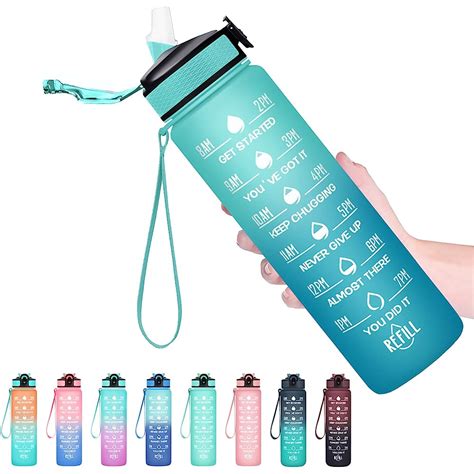 4mo Finance Hyeta 32 Oz Water Bottles With Times To Drink And Straw Motivational Water