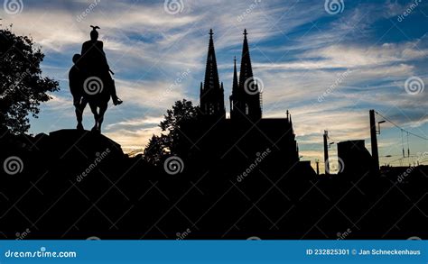 Black Silhouette Of Cologne Cathedral And Kaiser Wilhelm Ii Equestrian