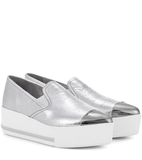 Miu Miu Metallic Leather Platform Sneakers Lyst