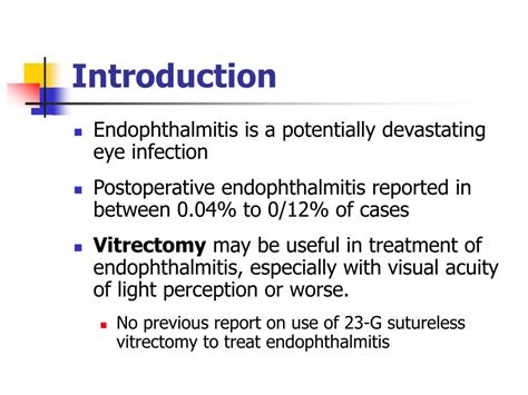 Ppt Outcome Of 23 Gauge Sutureless Transconjunctival Vitrectomy For Endophthalmitis Powerpoint